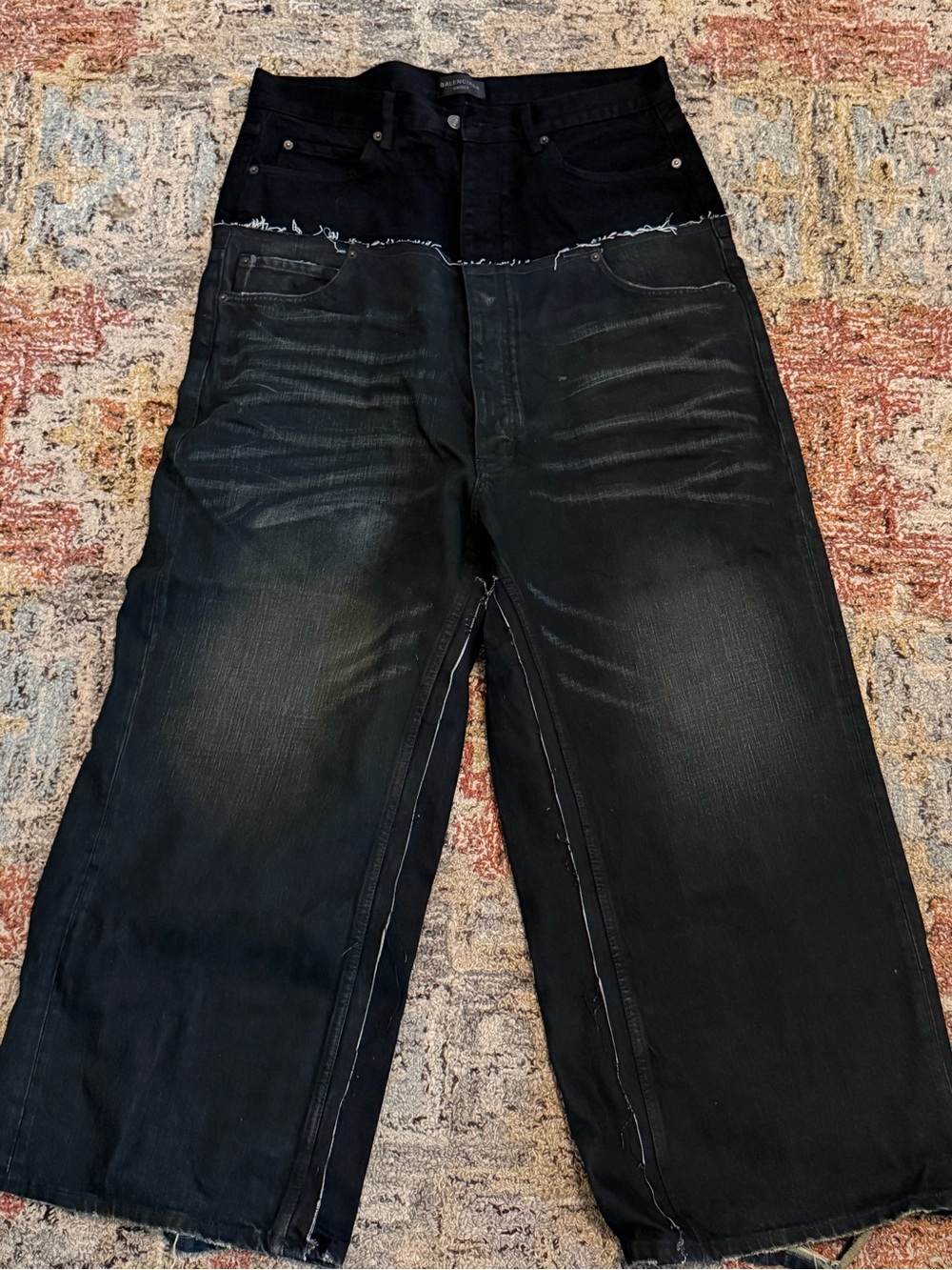 Balenciaga Cut up Jeans Black Blue Two-Tone Relaxed Wide-Leg Jeans